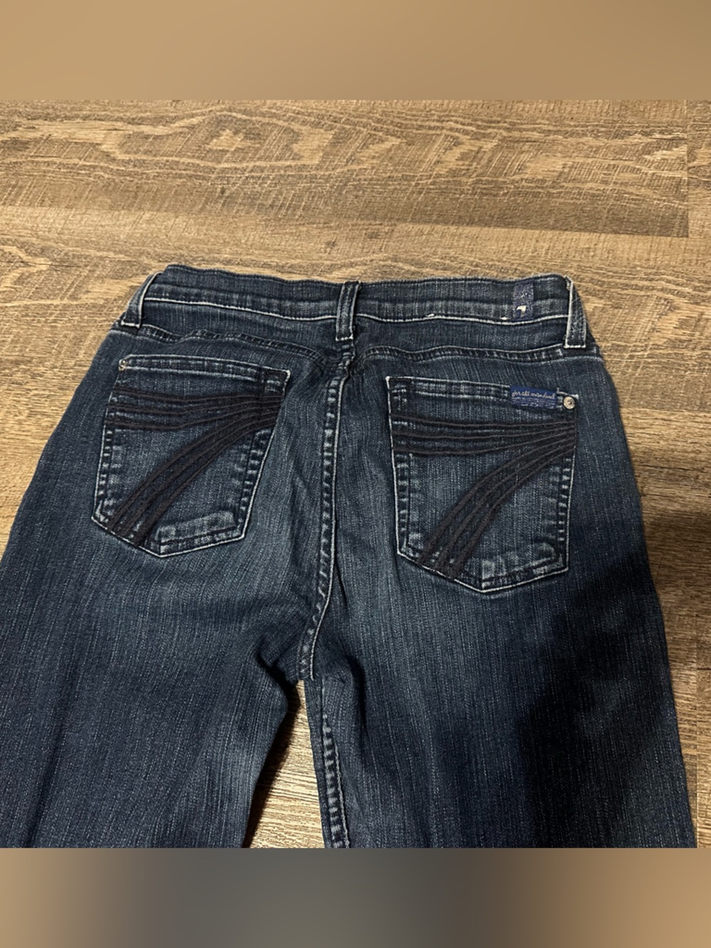7 For All Mankind Women's Dark Blue Straight Jeans with Embroidered Back Pockets
